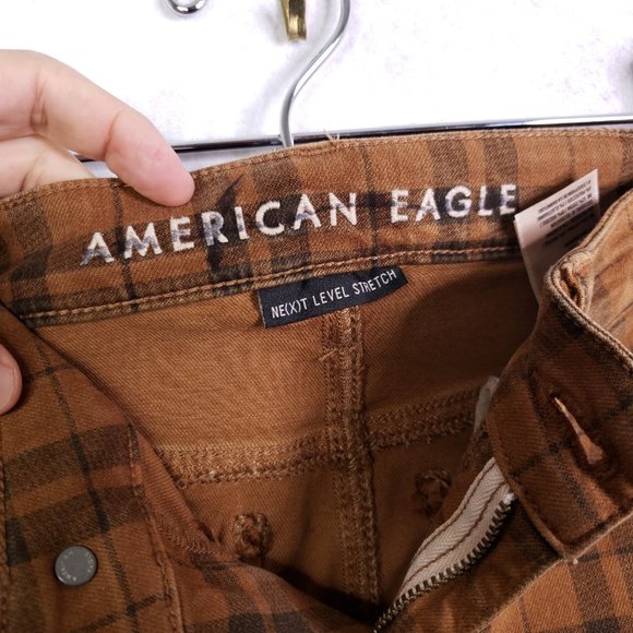 American Eagle Sz 4 Light Brown Plaid Next Level Stretch Hi-Rise Legging Jeans - Picture 5 of 8